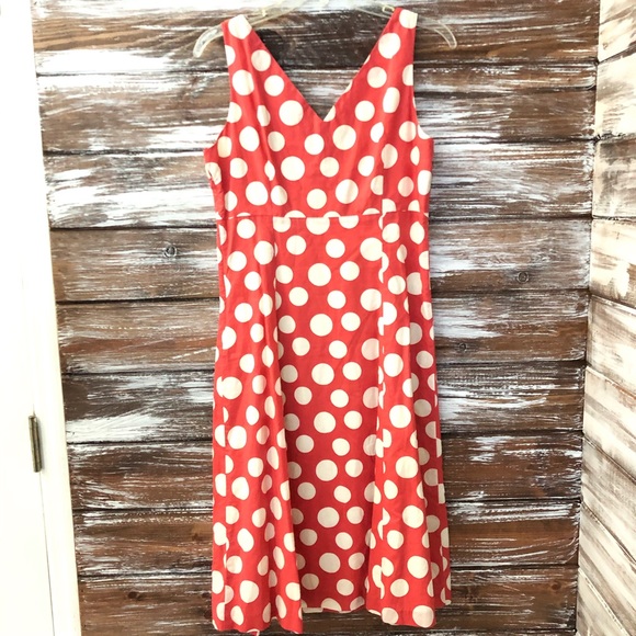 BODEN SLEEVELESS CORAL POLKA DOT DRESS - Picture 6 of 8